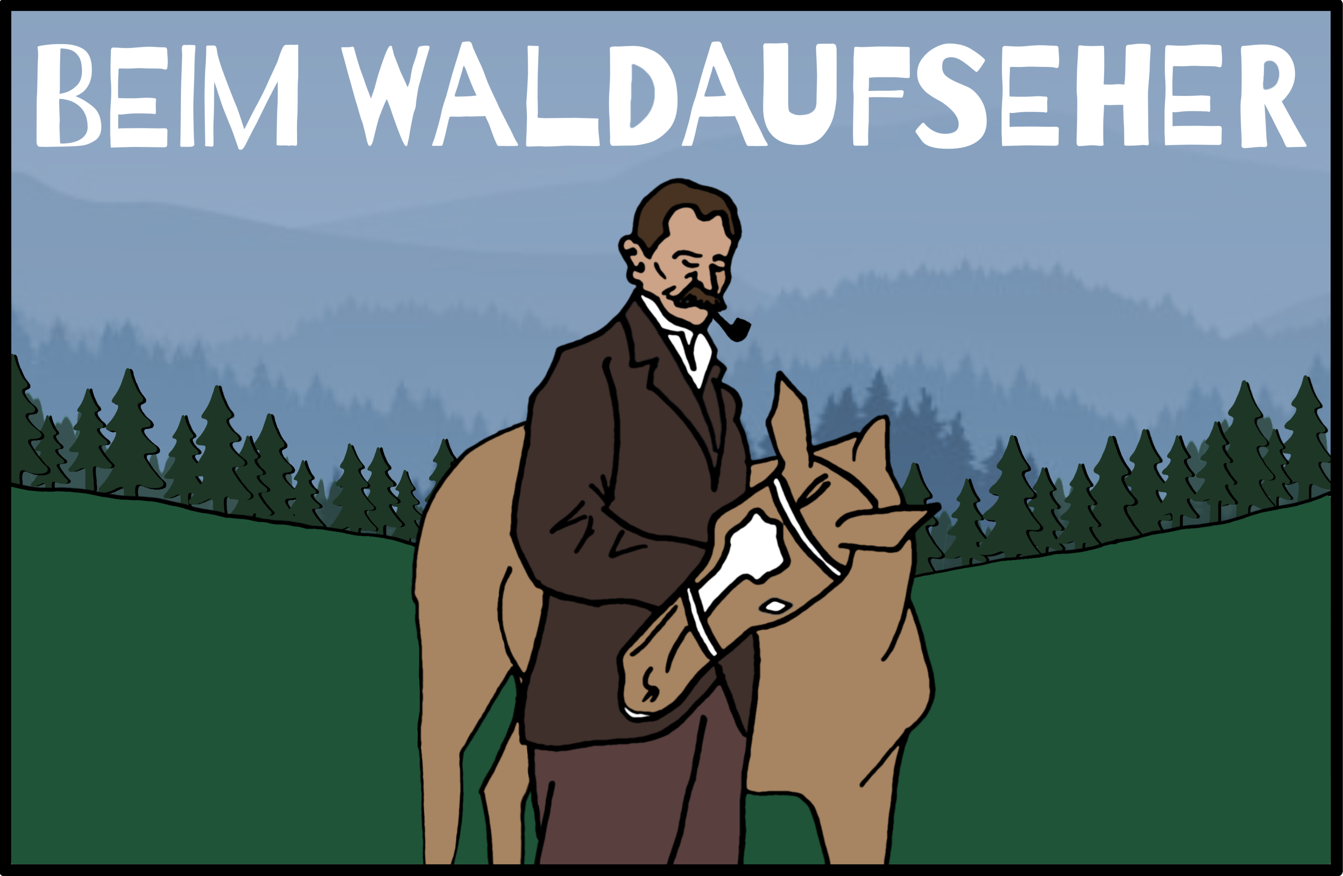 Beim Waldaufseher – Logo mit Pferd und Waldlandschaft